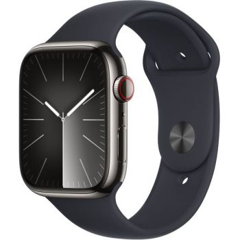 SmartWatch Apple Watch S9, Cellular, 45mm Carcasa Stainless Steel Graphite, Midnight Sport Band - M/L