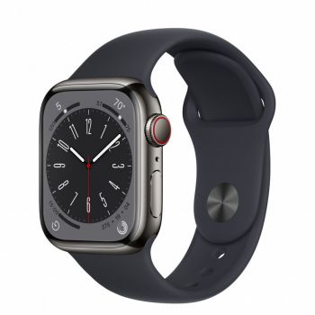 Apple Apple Watch 8, GPS, Cellular, Carcasa Graphite Stainless Steel 41mm, Midnight Sport Band de firma original