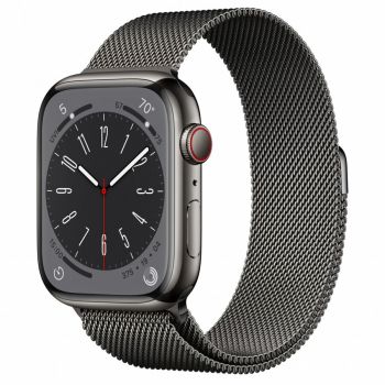 Apple Apple Watch 8, GPS, Cellular, Carcasa Graphite Stainless Steel 45mm, Graphite Milanese Loop de firma original