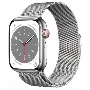 Apple Apple Watch 8, GPS, Cellular, Carcasa Silver Stainless Steel 45mm, Silver Milanese Loop de firma original