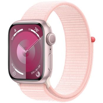 Apple Apple Watch 9, GPS, Carcasa Pink Aluminium 41mm, Light Pink Sport Loop