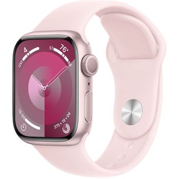 Apple Apple Watch 9, GPS, Carcasa Pink Aluminium 45mm, Light Pink Sport Band - M/L