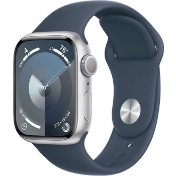 Apple Apple Watch 9, GPS, Carcasa Silver Aluminium 41mm, Storm Blue Sport Band - M/L de firma original