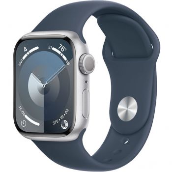 Apple Apple Watch 9, GPS, Carcasa Silver Aluminium 41mm, Storm Blue Sport Band - S/M