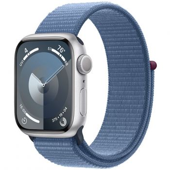 Apple Apple Watch 9, GPS, Carcasa Silver Aluminium 41mm, Winter Blue Sport Loop