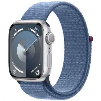 Apple Apple Watch 9, GPS, Carcasa Silver Aluminium 41mm, Winter Blue Sport Loop de firma original