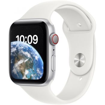 Apple Apple Watch SE 2 (2022), GPS, Cellular, Carcasa Silver Aluminium 44mm, White Sport Band