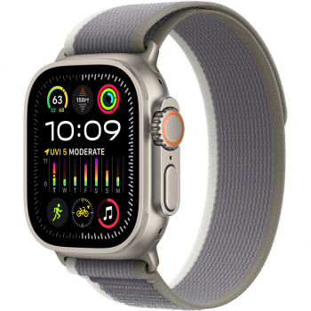 Apple Apple Watch Ultra 2, GPS, Cellular, Carcasa Titanium 49mm, Green/Grey Trail Loop - S/M