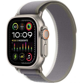 Apple Apple Watch Ultra 2, GPS, Cellular, Carcasa Titanium 49mm, Green/Grey Trail Loop - S/M de firma original