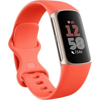 Bratara fitness Fitbit Charge 6, GPS + GLONASS, Rezistenta la apa 50M, Bluetooth, NFC (Portocaliu)