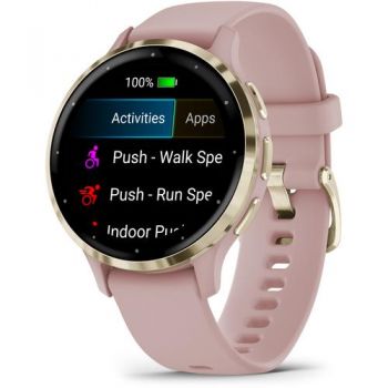 Ceas activity outdoor tracker Garmin Venu 3S, GPS, Wi-Fi, curea silicon, Pink Dawn/Soft Gold ieftina