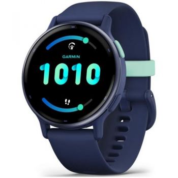 Ceas activity outdoor tracker Garmin vivoactive 5, GPS, 42mm, curea silicon, Metallic Navy/Navy