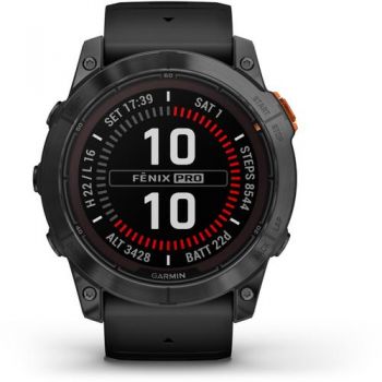 Ceas activity tracker Garmin Fenix 7X Pro Solar, Bluetooth, Power Glass™, Wateproof 10ATM, 32GB Flash (Negru)