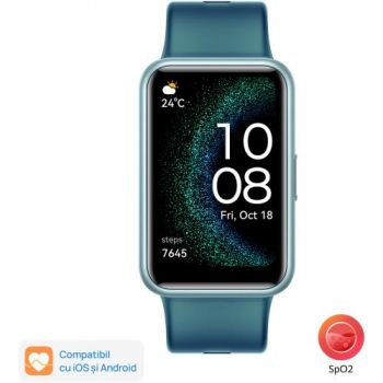 Ceas activity tracker Huawei Watch FIT SE, Bluetooth, GPS, Bratara Silicon, Verde de firma originala