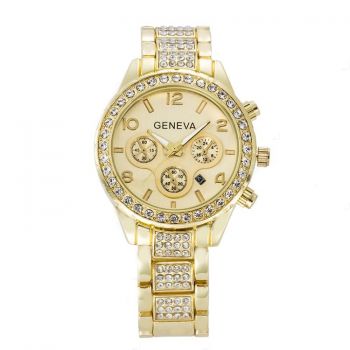 Ceas Dama Geneva CS908, afisare data, bratara metalica, stil elegant, cadran cu cristale