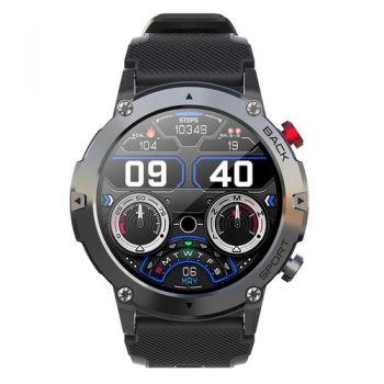 Ceas inteligent Smartwatch iSEN C21 Pro, 1.32 inch, Apel bluetooth, Bluetooth 5.0, Ritm cardiac, SpO2,19 sporturi, Ip68, 300mAh, Negru de firma original