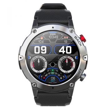Ceas inteligent Smartwatch iSEN C21 Pro, 1.32 inch, Apel bluetooth, Bluetooth 5.0, Ritm cardiac, SpO2, 19 sporturi, Ip68, 300mAh, Negru/Argintiu
