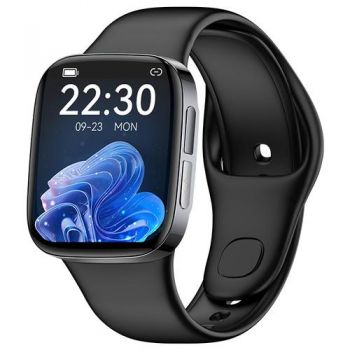 Ceas inteligent Smartwatch iSEN JL08, 1.72 inch HD, Apel bluetooth, Asistent vocal, HR, Glicemie, VO2max, ECG, temperatura, NFC, IP67, 270mAh, Negru