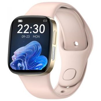 Ceas inteligent Smartwatch iSEN JL08, 1.72 inch HD, Apel bluetooth, Asistent vocal, HR, Glicemie, VO2max, ECG, temperatura, NFC, IP67, 270mAh, Roz/Auriu