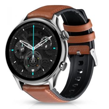 Ceas inteligent Smartwatch Niceboy Watch GTR, Ecran AMOLED 1.35inch, Bluetooth, Waterproof IP67, Aluminiu, 5 zile Autonomie (Argintiu) de firma original