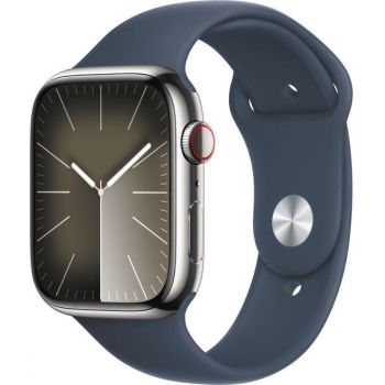 SmartWatch Apple Watch S9, Cellular, 45mm Carcasa Stainless Steel Silver, Storm Blue Sport Band - M/L
