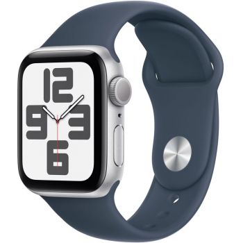 SmartWatch Apple Watch SE (2023), 40mm Aluminium Silver cu Storm Blue Sport Band - S/M, GPS + Cellular