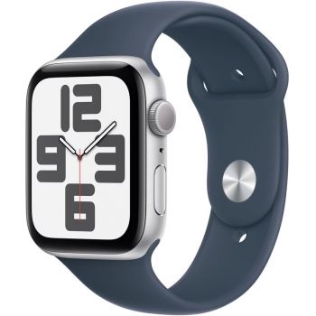 SmartWatch Apple Watch SE (2023), GPS, 44mm Aluminium Silver cu Storm Blue Sport Band - M/L