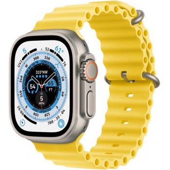 SmartWatch Apple Watch Ultra, 49mm Titanium cu Yellow Ocean Band, GPS + Cellular