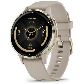 SmartWatch Garmin Venu 3S, GPS, Wi-Fi, curea silicon, French Gray/Soft Gold