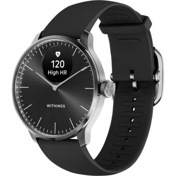 Smartwatch Withings Scanwatch Light, 37mm, Bluetooth, Carcasa inox argintiu, Curea neagra ieftin