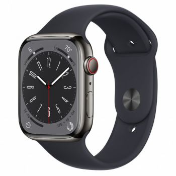 Apple Apple Watch 8, GPS, Cellular, Carcasa Graphite Stainless Steel 45mm, Midnight Sport Band