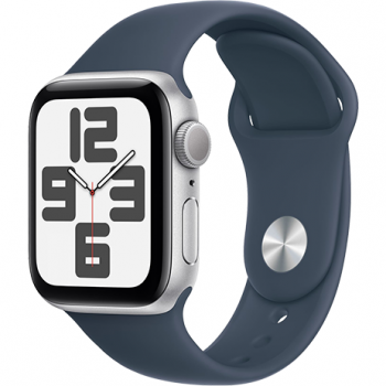 Apple Apple Watch SE (2023), GPS, Carcasa Silver Aluminium 40mm, Storm Blue Sport Band - S/M de firma original