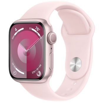 Apple Watch S9, GPS, Carcasa Pink Aluminium 41mm, M/L, Light Pink Sport Band