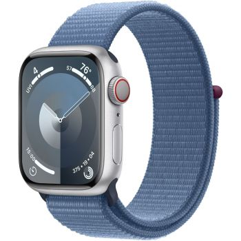 Apple Watch S9, GPS, Cellular, Carcasa Silver Aluminium 41mm, Winter Blue Sport Loop