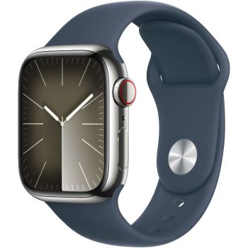 Apple Watch S9, GPS, Cellular, Carcasa Silver Stainless Steel 41mm, S/M, Storm Blue Sport Band