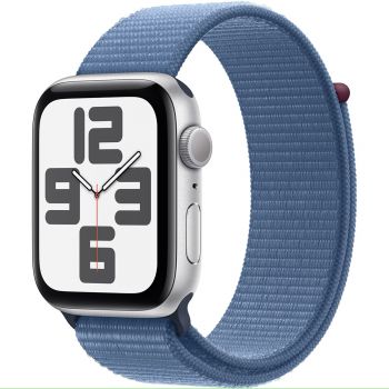 Apple Watch SE (2023), GPS, Carcasa Silver Aluminium 44mm, Winter Blue Sport Loop