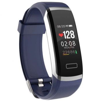Bratara Techstar® Fitness GT101 Silver-Blue, IPS, Bluetooth 4.0, Monitorizare Cardiaca, Somn, Activitati