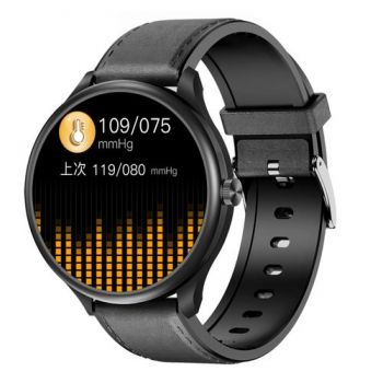Ceas inteligent Smartwatch iSEN Watch M3 cu bratara neagra din piele, Ecran 1.3inch, Bluetooth Call, Waterproof IP68, 240mAh, HR, Tensiune, Notificari, Muzica (Negru)