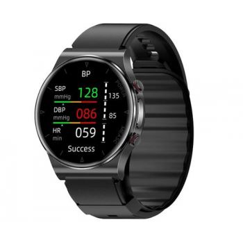 Ceas inteligent Smartwatch iSEN Watch P70 cu bratara neagra din TPU, Ecran HD 1.32inch, Tensiometru cu manseta gonflabila, EKG, HR, Temperatura, Oxigen SpO2 (Negru) de firma original