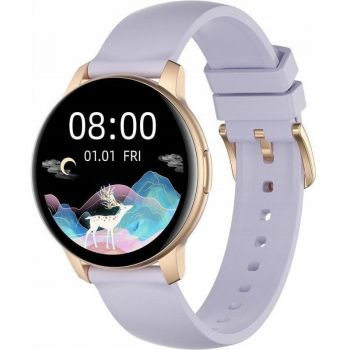 ORO-MED Smartwatch, ORO-MED, Curea plastic, iOS/Android, 1.09 inch, Mov/Auriu ieftin