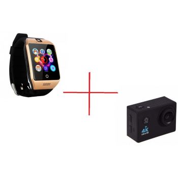 Set Promo Camera Sport SJ9000 + Smartwatch Q18 Auriu la reducere