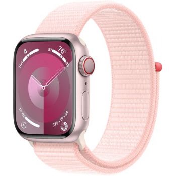 SmartWatch Apple Watch S9, Cellular, 41mm Carcasa Aluminium Pink, Light Pink Sport Loop
