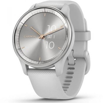Smartwatch Garmin vivomove Trend, Silicone Band, Silver Stainless Steel Bezel cu carcasa (Gri)