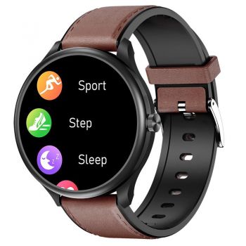 Smartwatch iSEN Watch M3 Negru cu bratara maro inchis de piele, 1.3