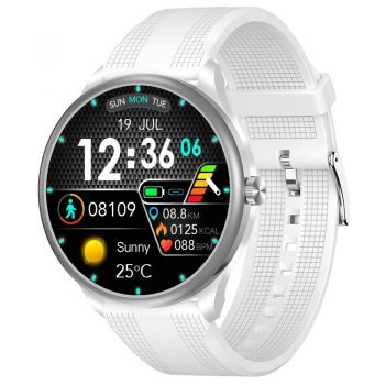 Smartwatch iSEN Watch M3 Silver cu bratara alba din TPU, 1.3
