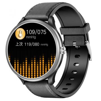 Smartwatch iSEN Watch M3 Silver cu bratara neagra de piele, 1.3