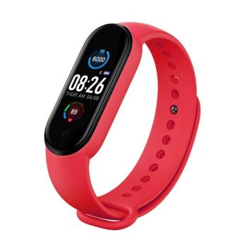 Bratara Fitness Techstar® M5, Ecran 1.14 inch inch TFT, Bluetooth 4.0, IP66, Tensiune, Puls, Oximetru, Alerta Sedentarism, Rosu