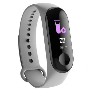 Bratara Smart Fitness Techstar® M3 Plus, Unisex, Monitorizarea Sangelui si Ritmului Cardiac, Pentru Android si iOS, Gri la reducere