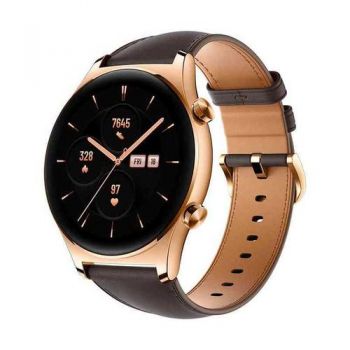 Ceas inteligent Smartwatch HONOR Watch GS3, ecran AMOLED 1.43 inch, GPS, Bluetooth 5.0, iOS& Andoid (Maro/Auriu) la reducere