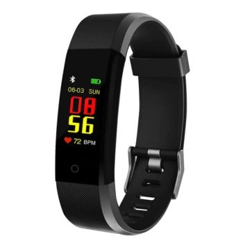 Resigilat Bratara Smart Fitness Techstar® ID115 Plus Fitness, 0,95 inch OLED, BT4.0, Waterproof IP65, Monitorizare Puls, Tensiune, Negru ieftina